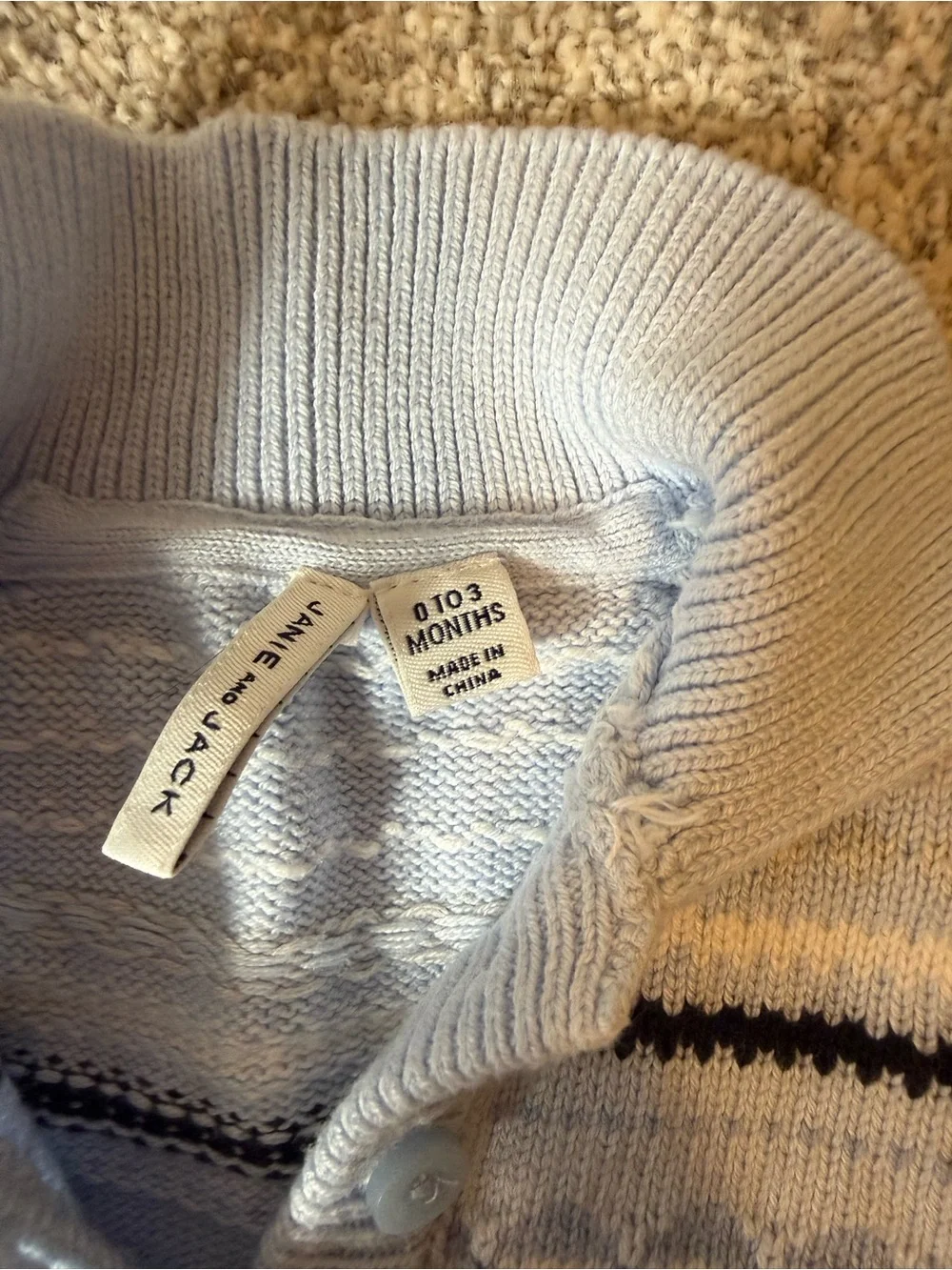 Janie and Jack Light Blue Knit Footie with Navy & Cream Trim